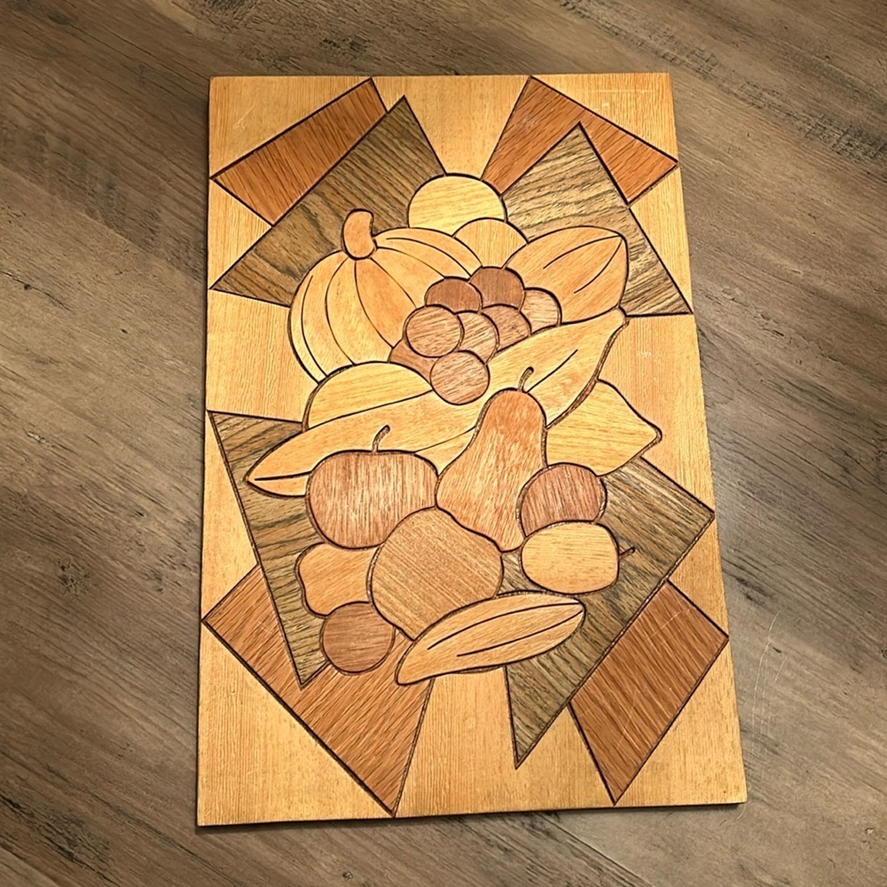 Beautiful various wood inlay 🍎 fruit carved frame décoration